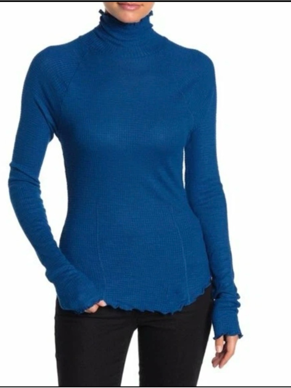 New Free People Women Royal Blue Slim Turtleneck lightweight Sweater Size Small